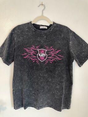 ADIKA black cotton tee with pink detail “Live Always Free” graphic size small